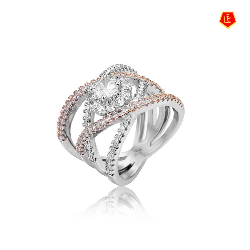 [Ready Stock]Rose Gold Color Separation Ring Female Europe and America Creative Cross Ring