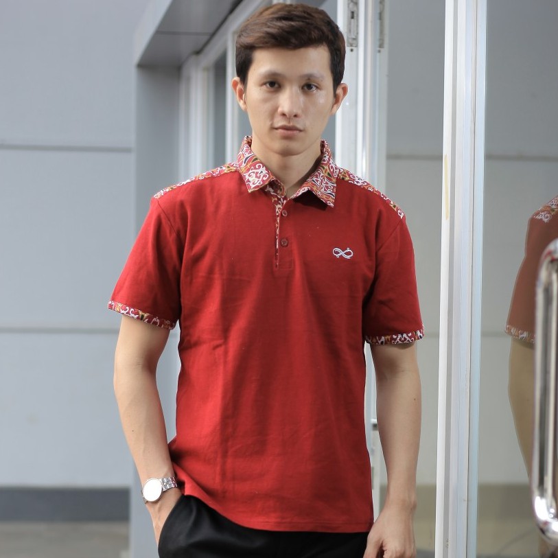 Polo Merah Maroon Kerah Batik Polo Lacoste Loyal Batik