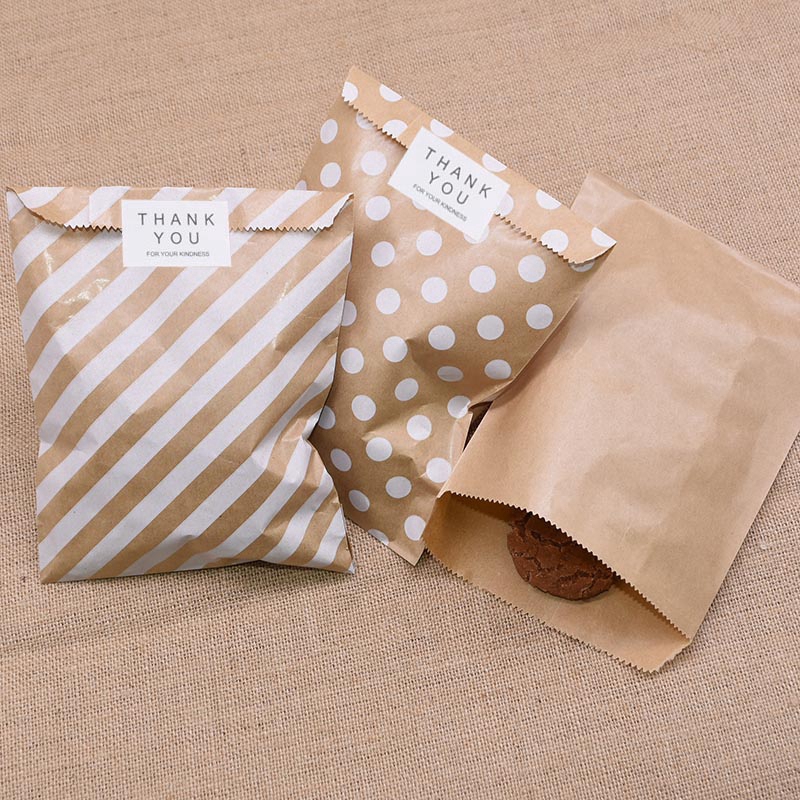 Jual 25pcs Kantong Kertas Kraft Bulat Motif Polkadotgaris Untuk Kemasan