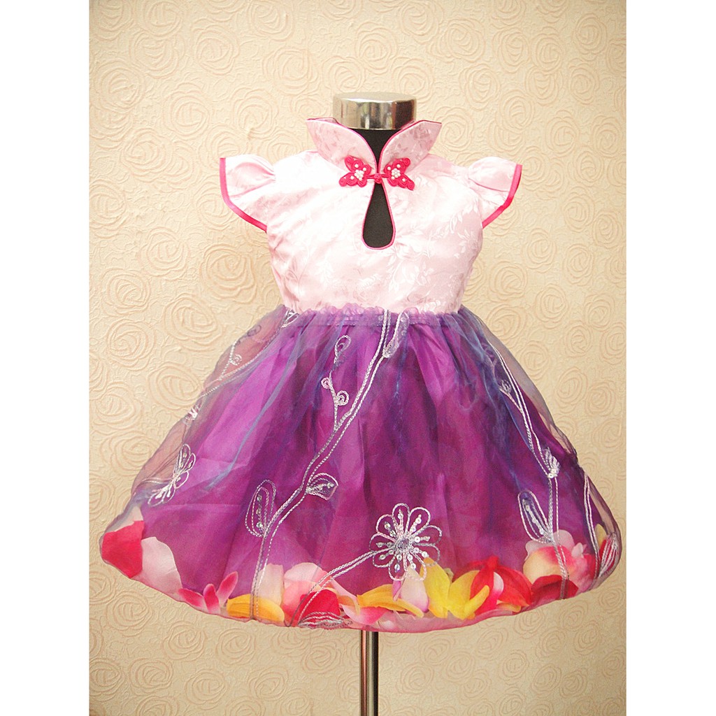 DRESS ANAK PEREMPUAN CHEONGSAM PURPLE IMPOR