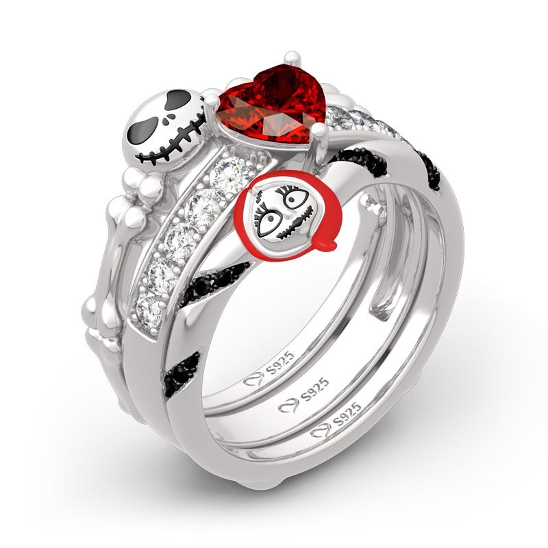 Hot selling Halloween pumpkin funny heart-shaped red zircon ring