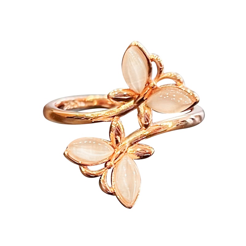 Fancyqube Cincin Jari Bentuk Kupu-Kupu Warna Rose Gold Untuk Aksesoris Pesta Pernikahan Wanita