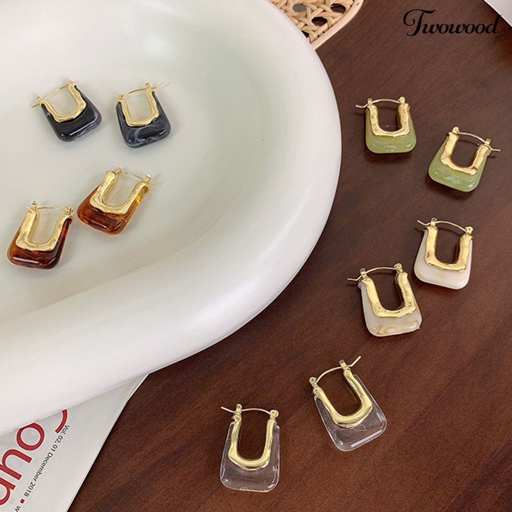 1 Pasang Anting Hoop Bentuk U Geometris Bahan Akrilik Resin Gaya Vintage Untuk Wanita