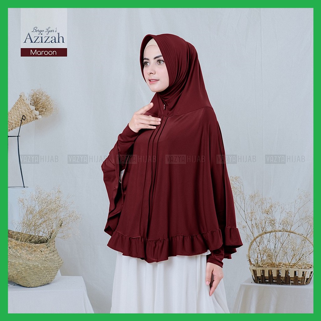 [ Original ] Bergo Lengan Azizah by Vazya Hijab Hijab Khimar Instan Syari Ajijah Hitam Marun Silver