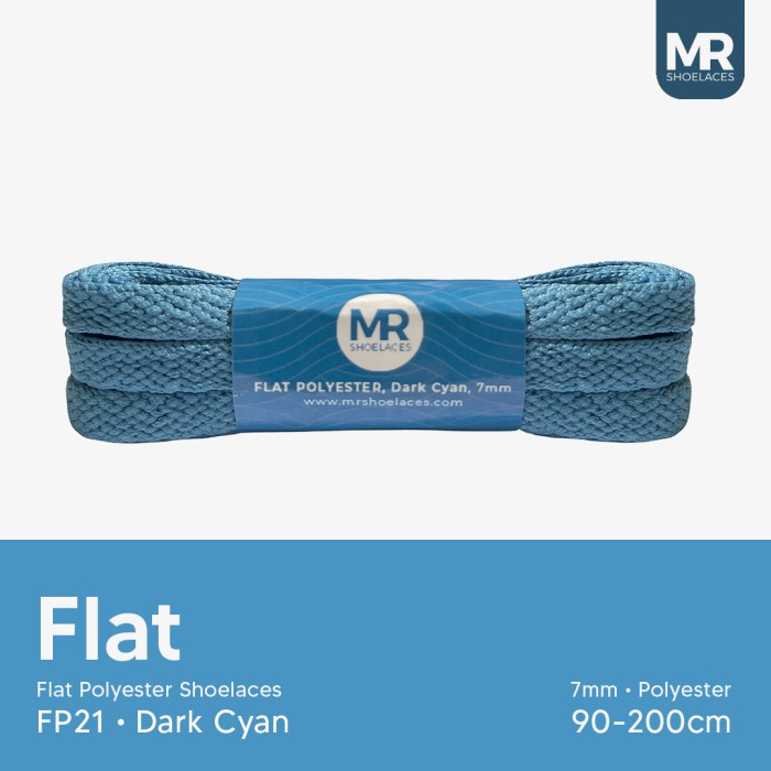 MR Shoelaces FP21 Dark Cyan Tali Sepatu Pipih Flat 7mm 90cm 100cm 120cm 130cm 150cm 180cm 200cm