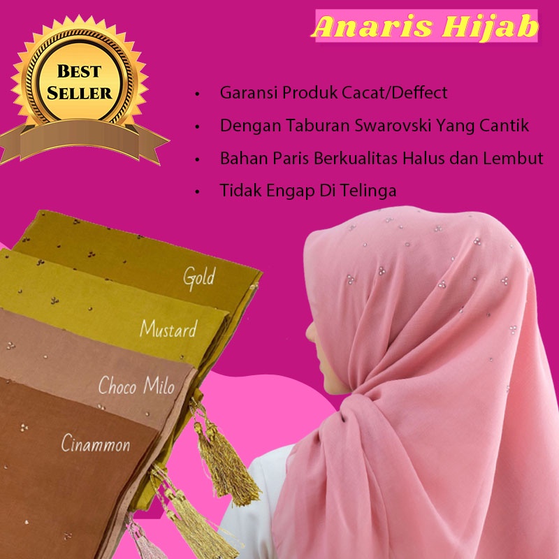 Jilbab Segi Empat Paris Swarovski Tassel Hijab Kerudung Segiempat Square Permata Tabur Tasel Polos O
