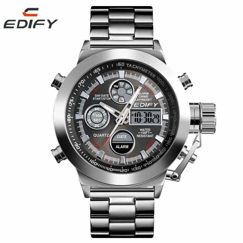 Jam Tangan Pria Edify Original Rantai Dual Time Water Resist Garansi 1 Tahun