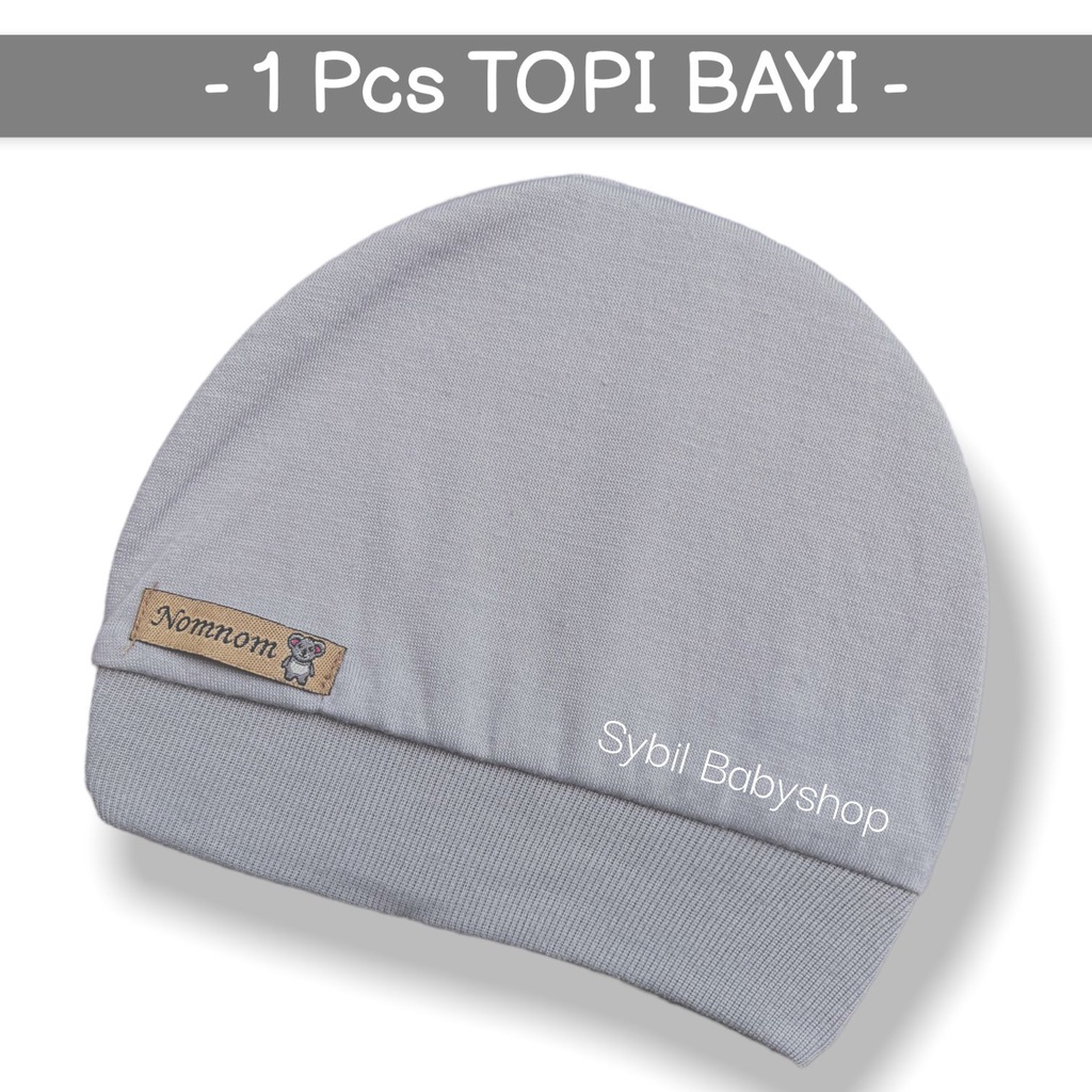 1 Pcs Topi Bayi Kupluk Polos Anak Topi Bulat Nom - Nom Grey