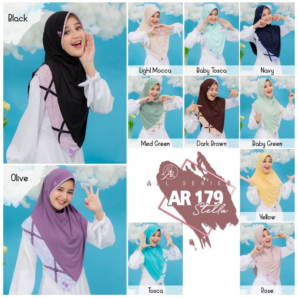 Terlaris Hijab Arrafi AR 179 Jilbab Bergo Instant Antem Eskudo Ar Rafi  List Motif Kerudung Stella-MEMBER (CHDAT DULU)