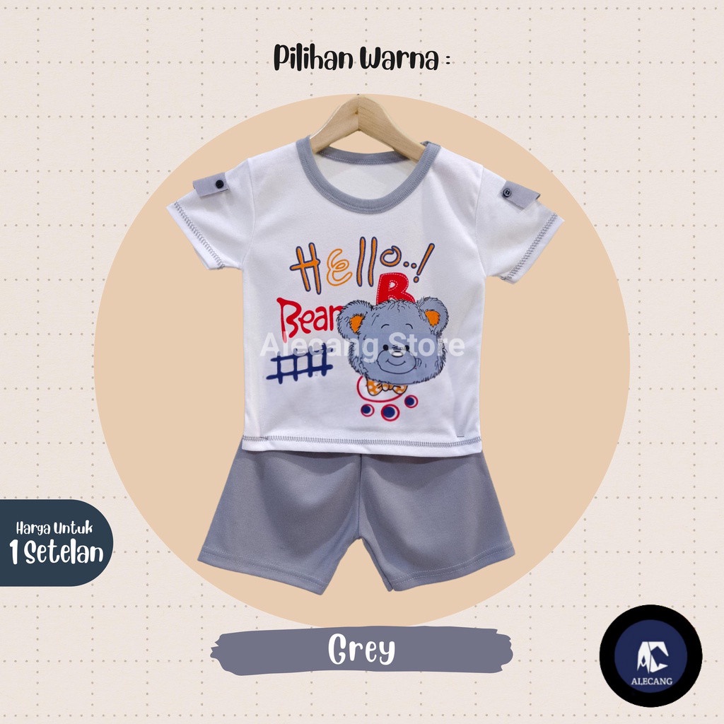 Setelan Pendek Baju Bayi Laki - Laki size 6 - 12 Bulan merk EDRYCA motif HELLO BEAR