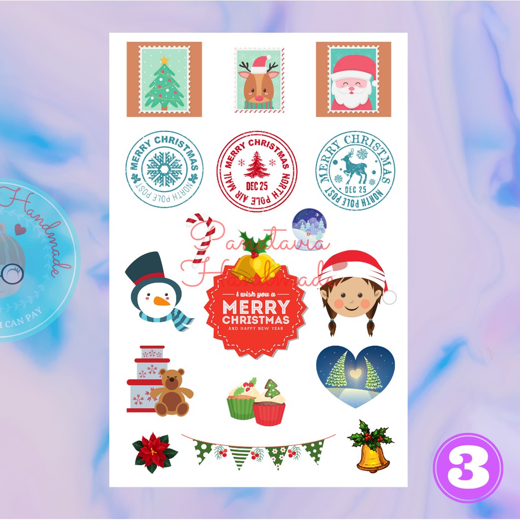Stiker Lucu ♡ Tema Merry Christmas | Stiker Tahan Air | Stiker tahan Cuaca | Stiker estetik | Natal-3