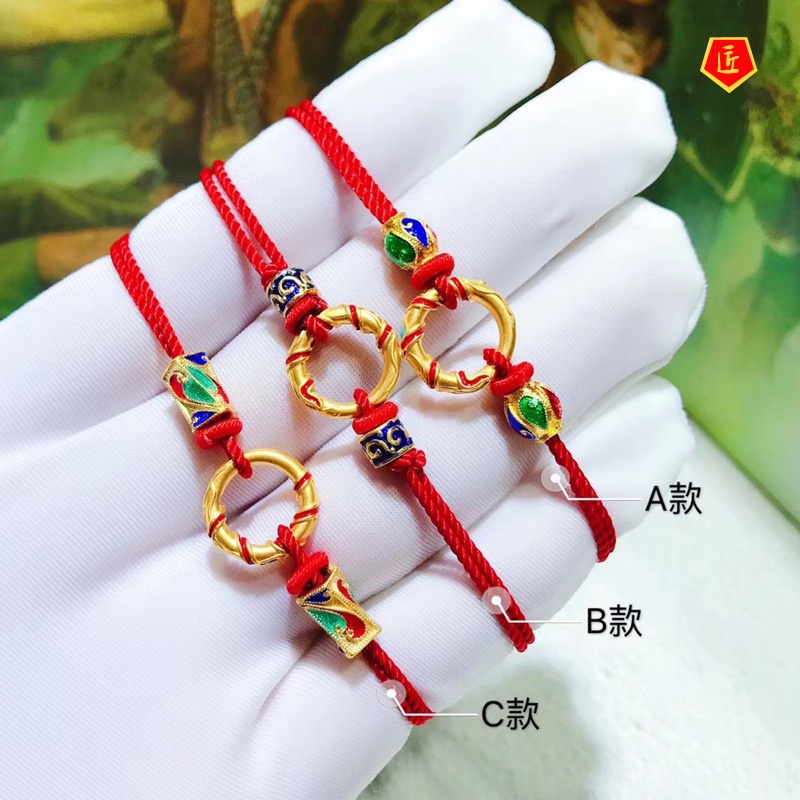 [Ready Stock]Golden Circle Red Rope Lucky Beads Bracelet