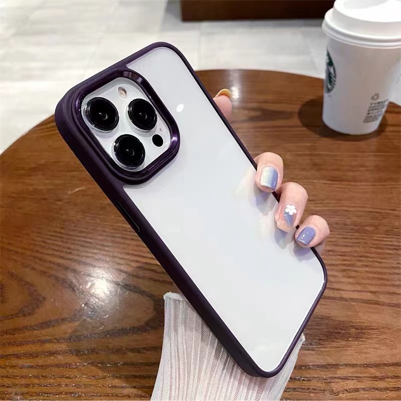 Phone case Metal Camera + Metal Button for iPhone 14 12 13 14 Pro Max Transparent Acrylic iPhone 14 Max Hard Case