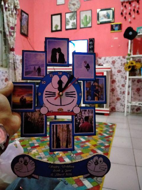 Harga Murah Jam Dinding Karakter Kayu Vintage Frame Foto Tema Doraemon
