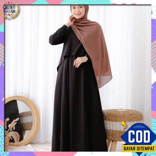 Mossa Gamis Remaja Kekinian Korean Style Lebaran Terbaru 2022 Jumbo Ld New Shaqueena Dress Black Siz