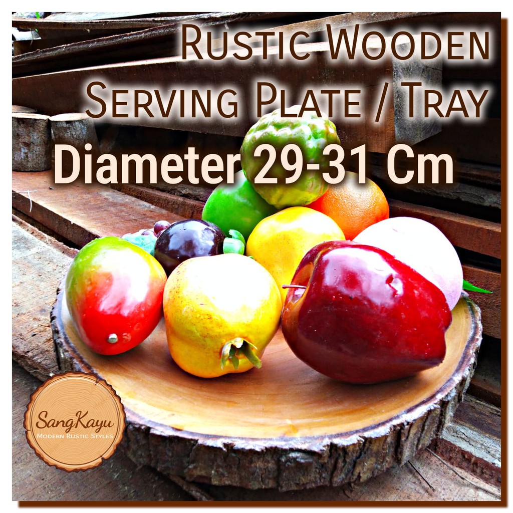 Nampan saji rustic wooden tray plate 29-31 cm piring saji Nampan kayu