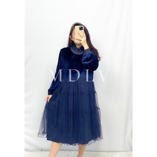 MDLV ~ 1914# Nancy Velvet Mini Dress Babydoll Dress Velvet Import