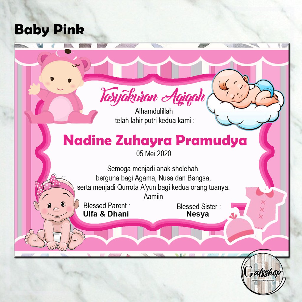 Kartu Aqiqah / Tasyakuran Card / Stiker Aqiqah Baby Pink