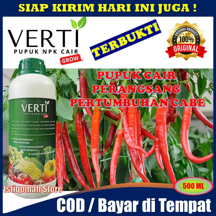 VERTI GROW 500ml Pupuk NPK Cair untuk Pertumbuhan Batang Daun Cabang Tanaman Cabe Cabai - Untuk Memperbanyak Buah Cabe - Obat Perangsang Buah Untuk Tanaman Cabe / Cabai - Pupuk Untuk Buah Cabe Lebat - Pupuk Untuk Pembesaran/Memperbesar Buah Cabe VERTIGROW