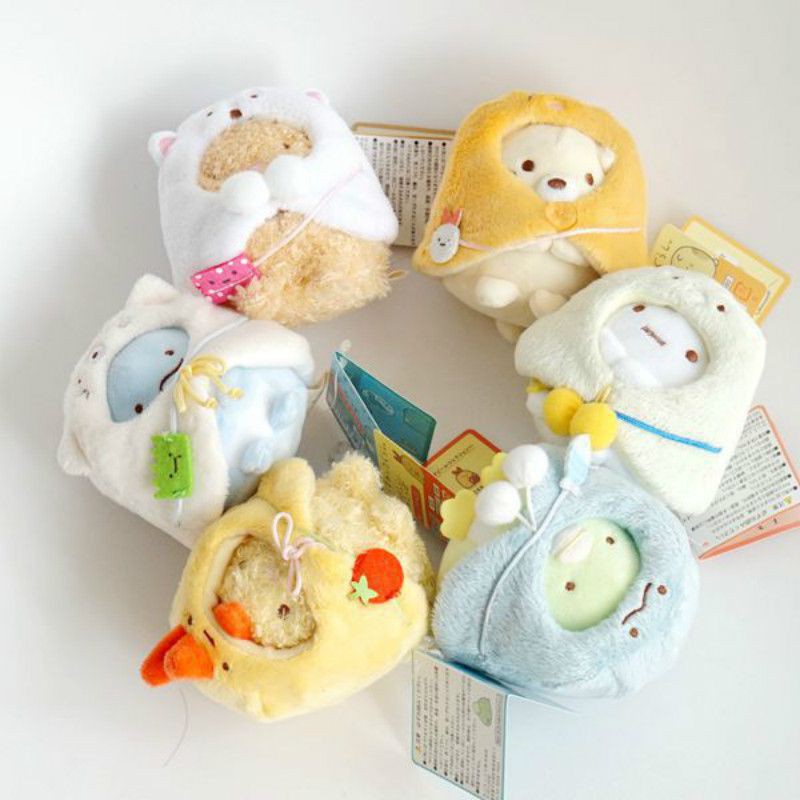 10cm Boneka Kawaii Sumikko Gurashi Plush Toy Keychain Soft Pendant Stuffed Cloak Doll Gift Mainan