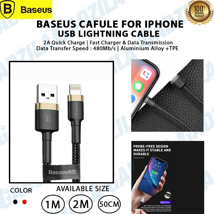 KABEL DATA BASEUS CAFULE APPLE IPHONE 7 8 X XS USB LIGHTNING CABLE 1.5A - 2 METER