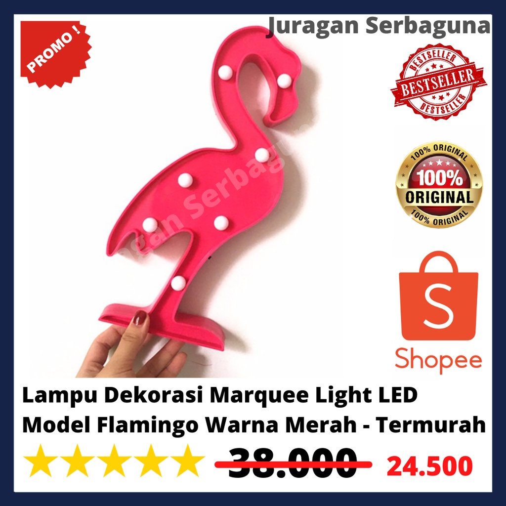 Lampu Dekorasi Marquee Light LED Model Flamingo Warna Merah - Termurah