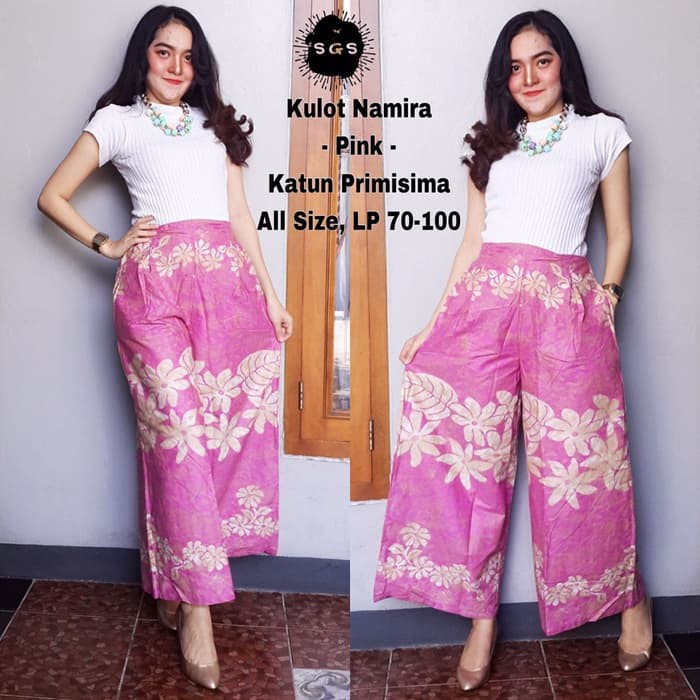 celana kulot batik bahan katun warna pink