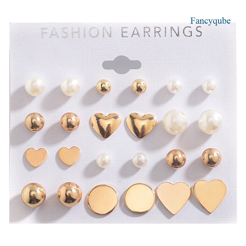 Fancyqube Anting Stud Desain Hati Aksen Mutiara Imitasi Untuk Wanita