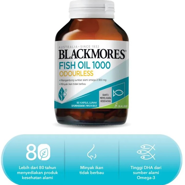 *ORIGINAL* Blackmores Odourless Fish Oil 1000 30caps 30 Capsule / 90caps BPOM Kalbe Farma