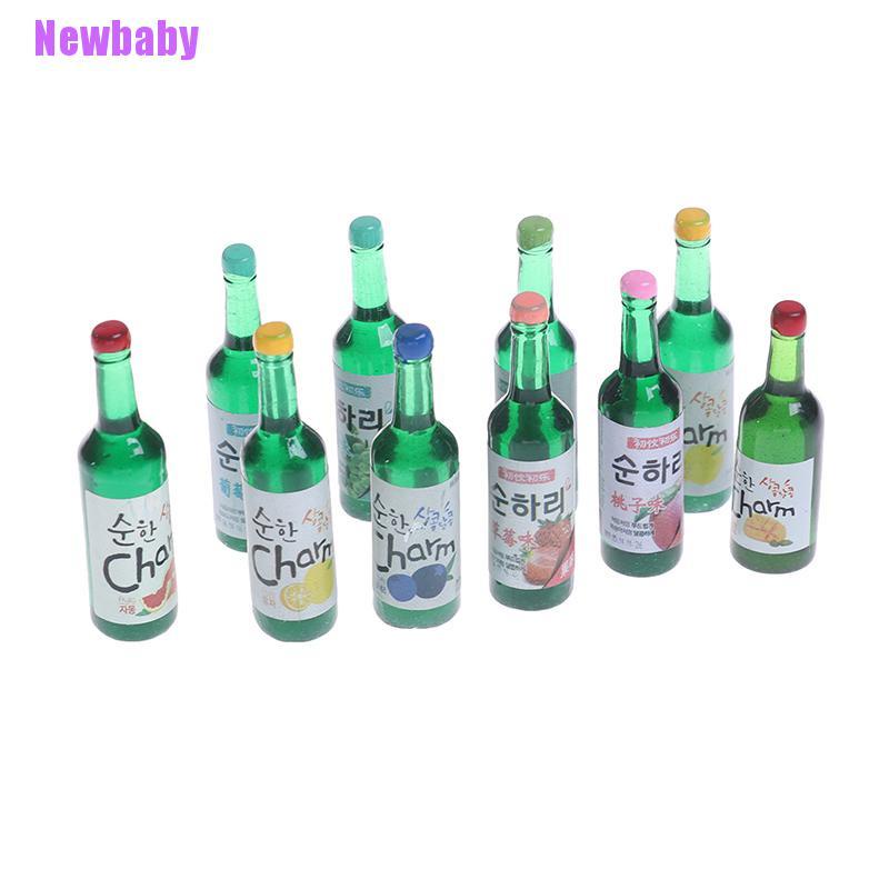 (Newbaby) 10pcs / Set Mainan Miniatur Botol Wine Skala 1: 12 Untuk Dekorasi Rumah Boneka