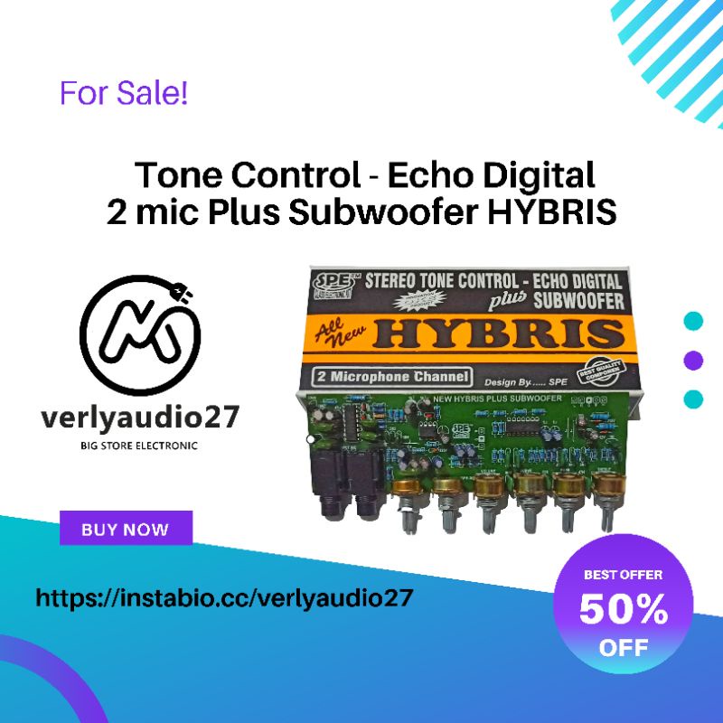 Tone Control Stereo HYBRIS Original Tone Control 2 Mic Echo Digital Plus Subwoofer SPE Audio Amplifi