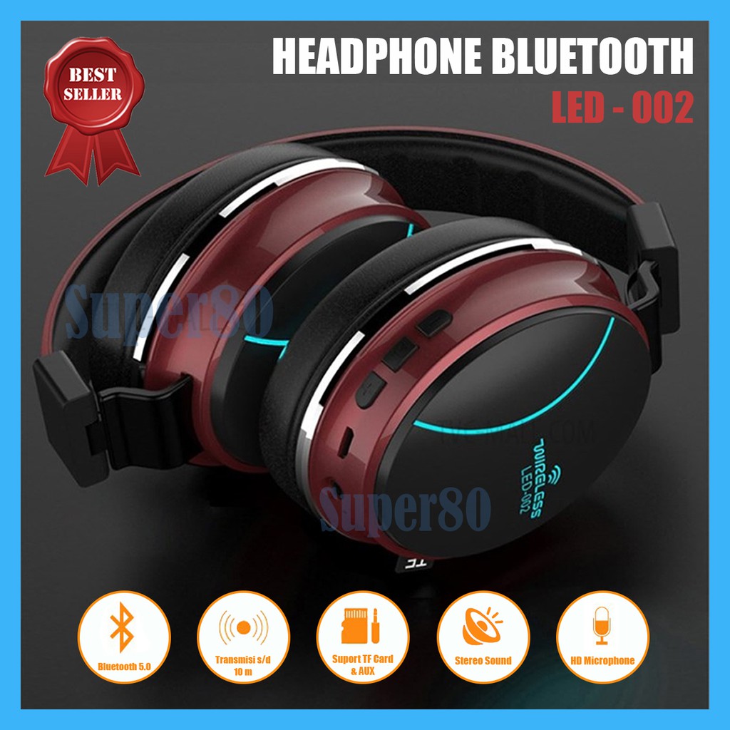 Headphone Bluetooth 5.0 Wireless LED-002 Music Bass Stereo Headset