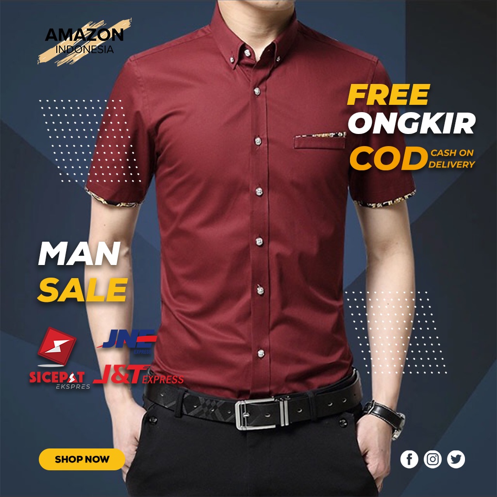 KEMEJA PRIA LENGAN PENDEK WARNA MAROON BAHAN KATUN STRETCH KAIN TEBAL MELAR GOOD QUALITY STYLE CASUAL FORMAL