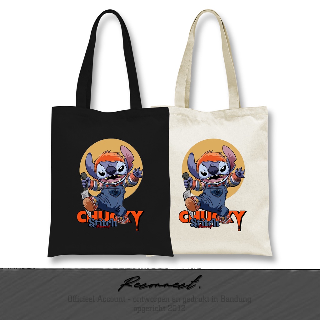 Reconnect TOTEBAG Anti Air Motif Chucky X Lilo Stitch - Gratis Tambah Nama