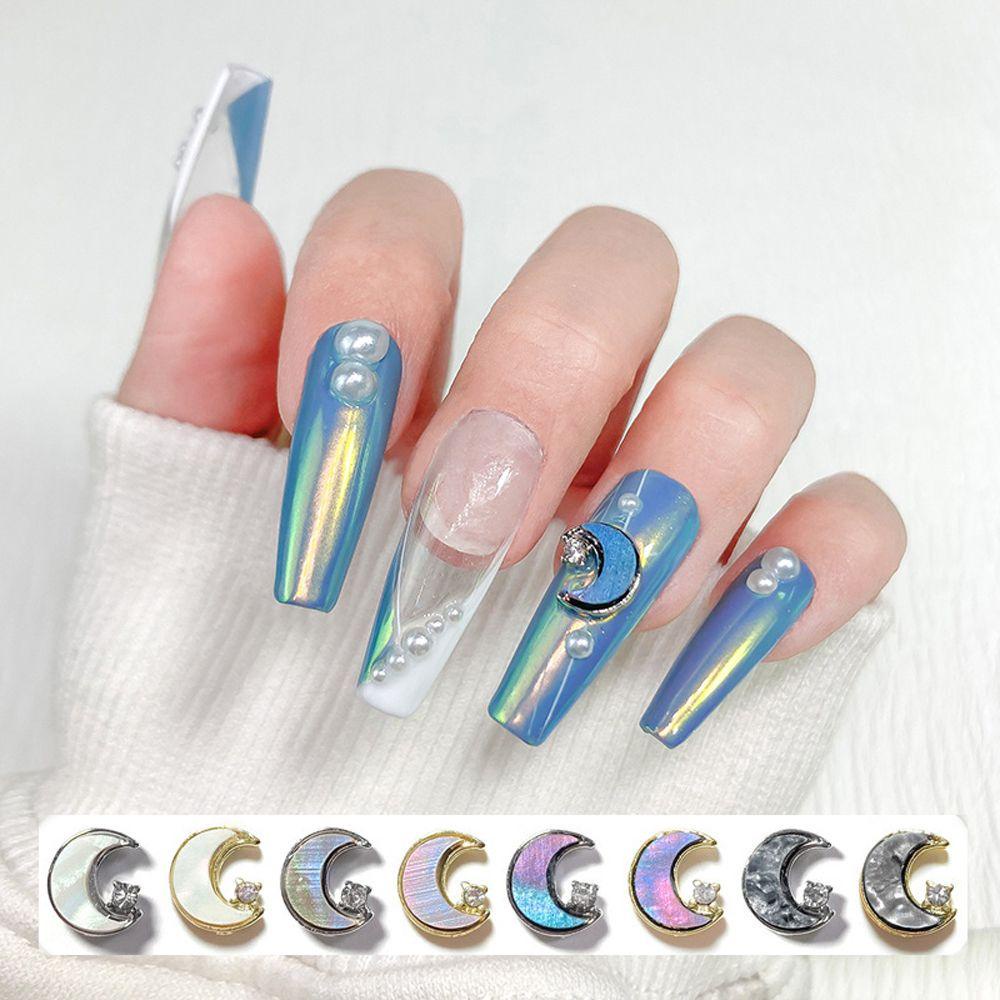 AUGUSTINA Augustina Fritillary Moon Nail Charms Colorful INS DIY Jepang Ujung Jari Ornamen Perhiasan Kuku 3D Nail Art Dekorasi