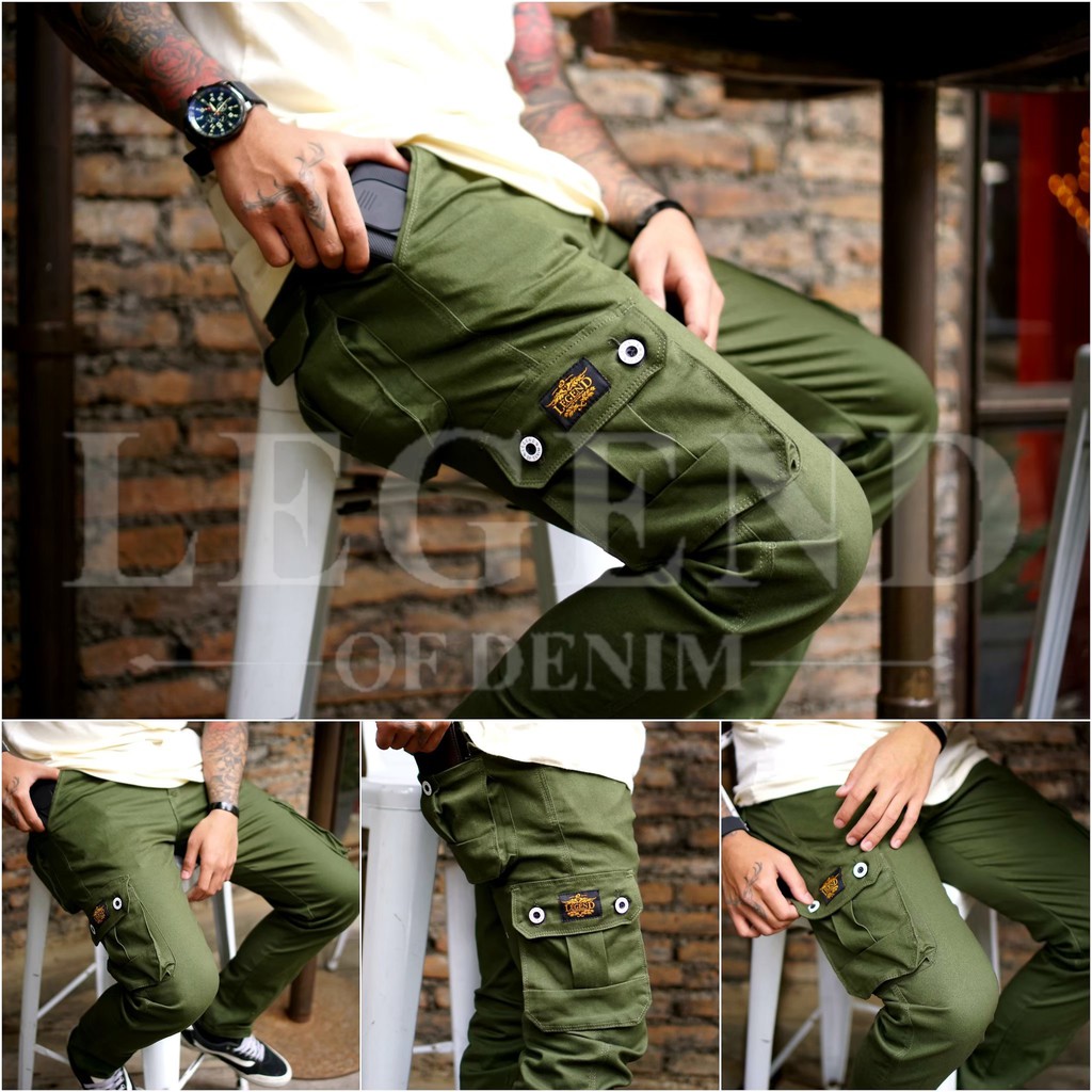 Legend Of Denim Dayrie Original Celana Cargo Panjang Pria Celana Cargo Warna Army LOD Seri DD004