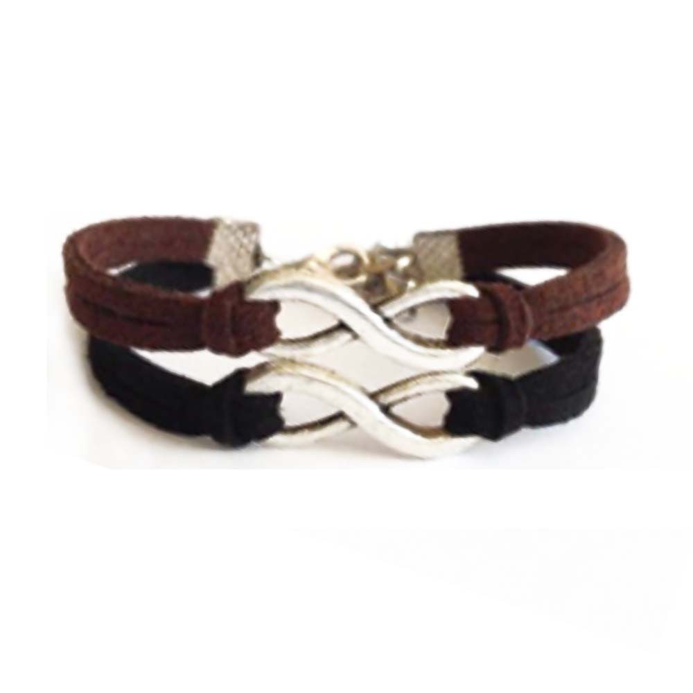 Gelang Couple Infinity Silver Tali Suede Coklat Hitam