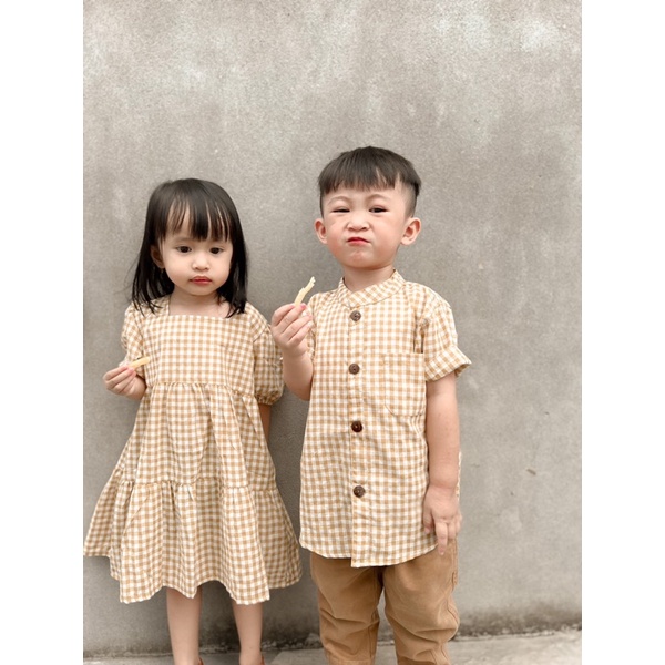 Yobebee Kemeja Katun Kotak Tangan Pendek Anak Laki Laki Usia 2 4 6 8 10 12 Tahun Baju Atasan Kids Motif Plaid Shirt Boy Model Casual Formal Kemeja Kerah Chiangi Anak Cowok Baju Anak Couple Kakak Adik