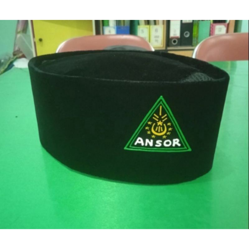 Peci Kopiah Hitam AC Motif Lukis Logo Ansor Songkok Hitam AC Logo Ansor