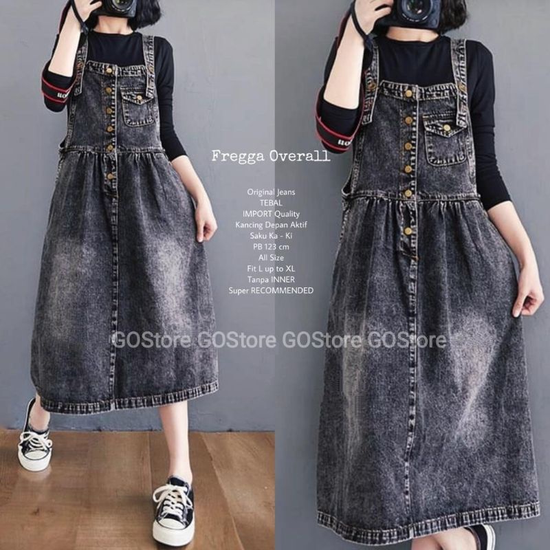 OVERALL JEANS WANITA TERBARU KANCING SAMPING AKTIF  | BAJU KODOK OVERAL WANITA KEKINIAN