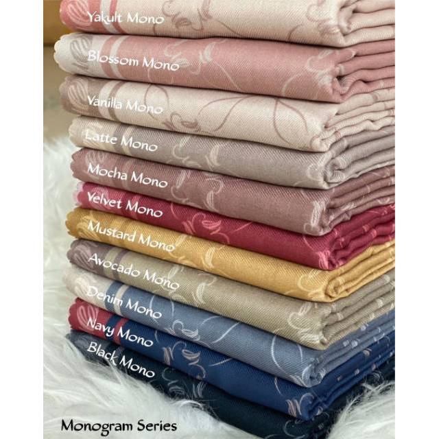 Mylady Hijab PREMIUM MONOGRAM EDITION denim vanilla latte avocado mustard mocha yakult black MONO-1