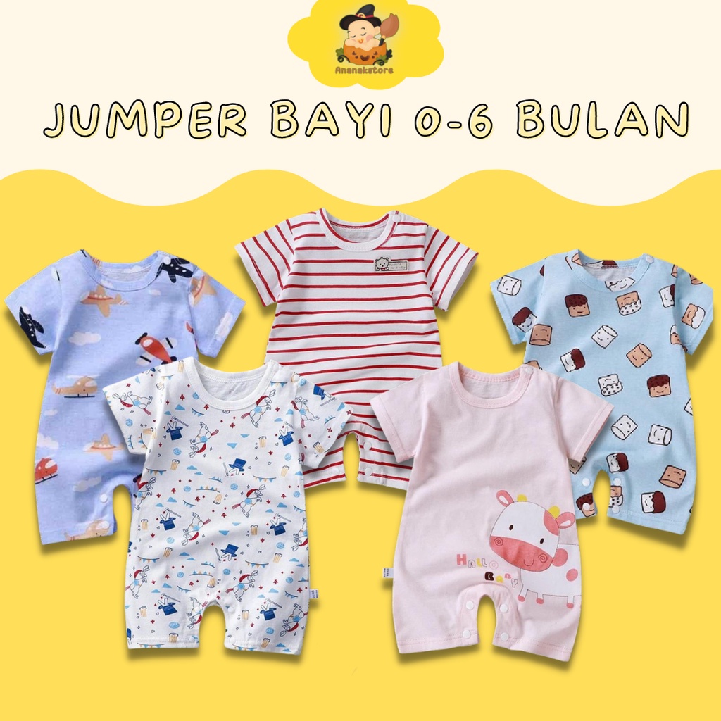 Jumper bayi segiempat 0-6 bulan / baju bayi impor murah baju kodok baby jumpsuit bayi baju bayi karakter