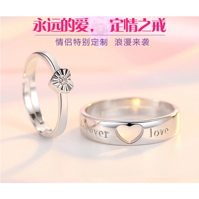 Cincin Pertunangan Untuk Wanita | Cincin Pasangan | Batu Permata Buatan Lapis Emas | Cincin Bahan Stainless Steel | Perhiasan Adjustable Bahan Titanium Steel | Kotak Hadiah Gaya Jepang / Korea