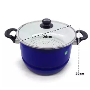 Maspion Panci Stock Pot Ceria ECO Steamer 26 cm + Tutup Kaca Warna