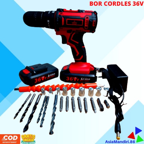 mesin bor / Eletrick bor / YUKIDO Bor cordless drill 36v 2 baterai Bor tanpa kabel Bor tangan terbai