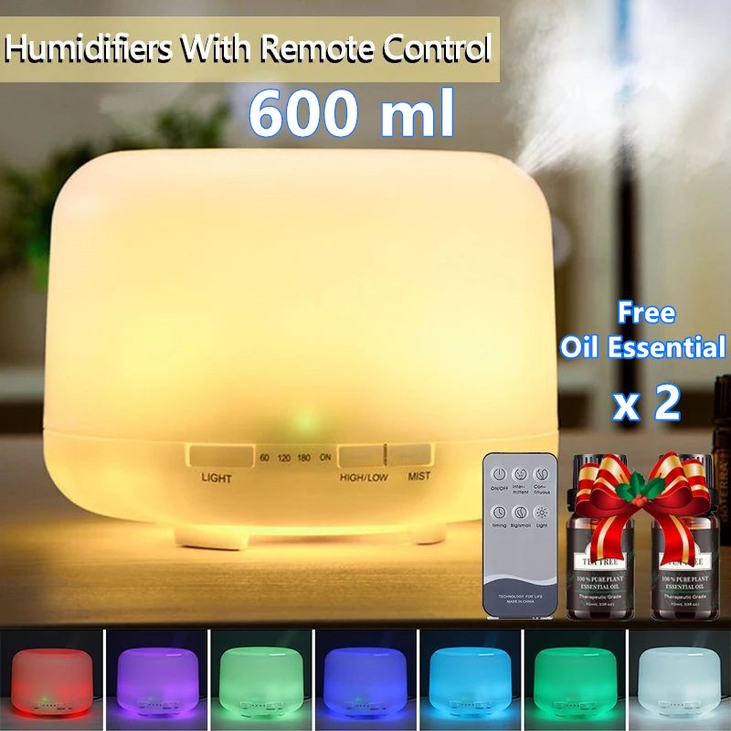 humidifier diffuser air purifier aromaterapy essential oil difuser 600ml  remote free 2 oil essentia