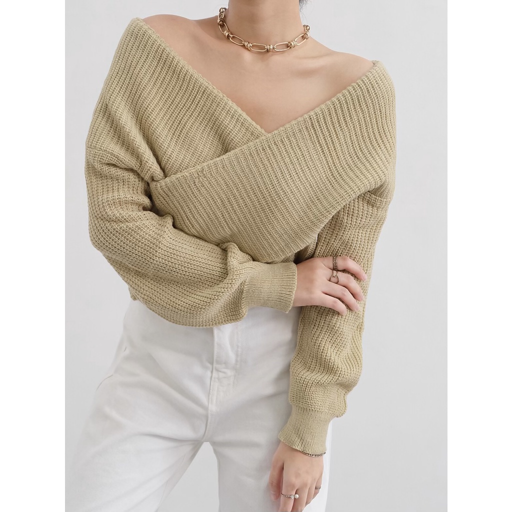 Nala Sweater Top Premium Knit Off Shoulder Atasan Wanita Rajut Premium Sabi Knit Swetaer Rajut