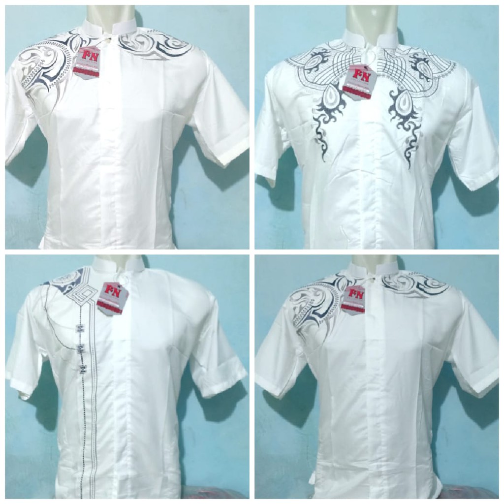 Baju Koko Tangan Pendek, Baju Koko Erlita Putih Polos Bahan Katun, Baju Koko Pria, Muslim Pria