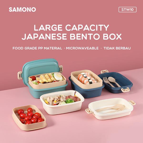 Kotak Makan SAMONO STW10 Bento Microwaveable Lunch Box Susun Food Grade Material 2 Tingkat ori