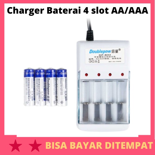 Charger Baterai 4 slot AA/AAA with 4PCS AA 1200mAh / Alat Charger Charge Carjer Ces Cas Casan Isi Ul